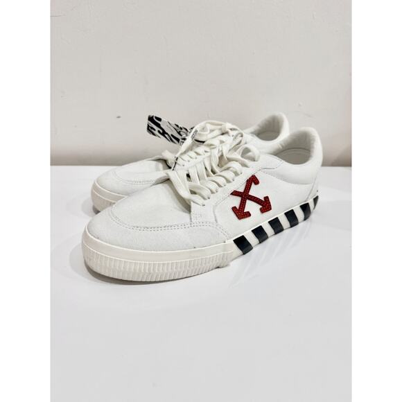 Off-White Canvas Vulcanized Lace Up Leather Sneakers Shoes...